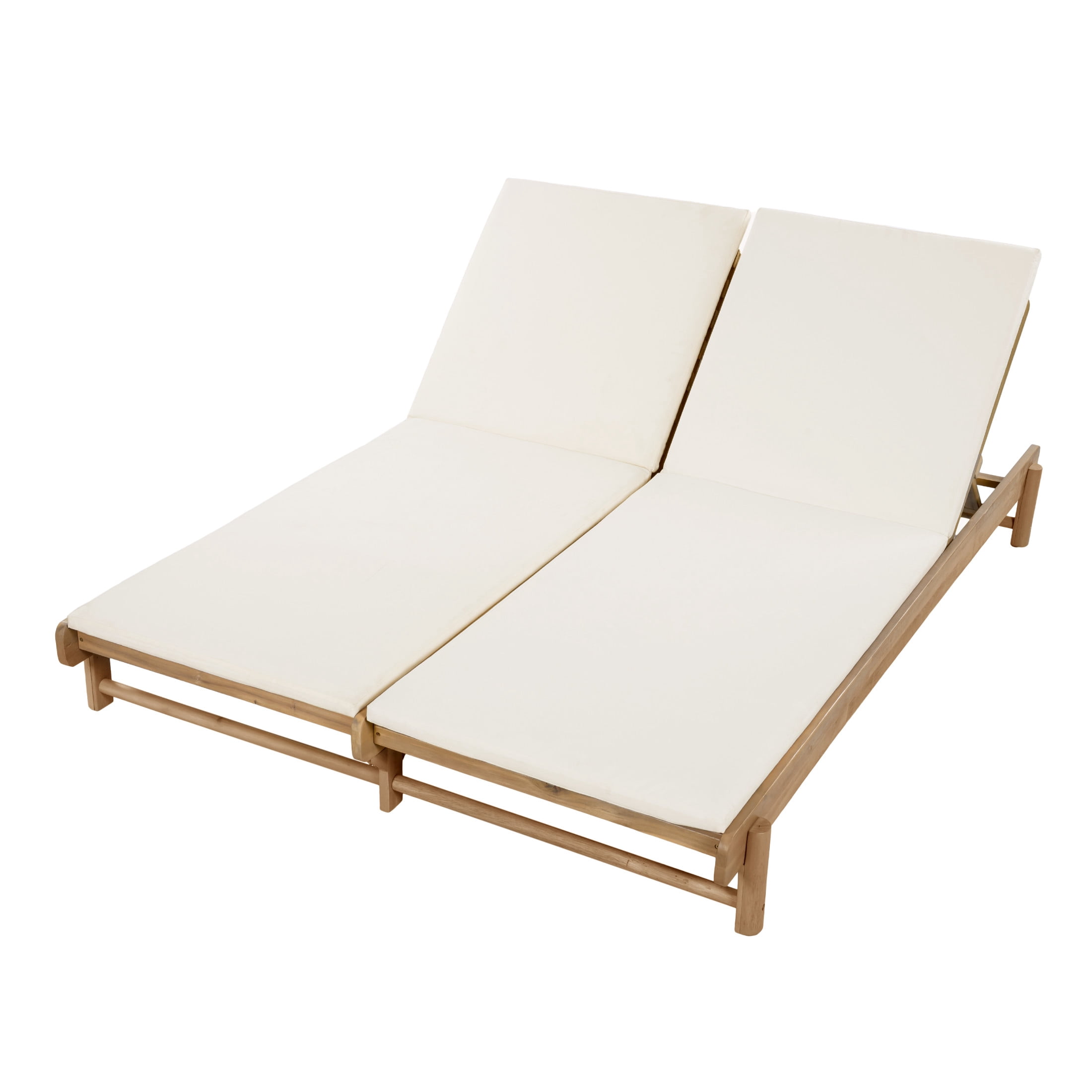 Christopher Knight Home Outdoor Adjustable Double Chaise Lounge with 2-Fold Cushions, Light Teak + Cream