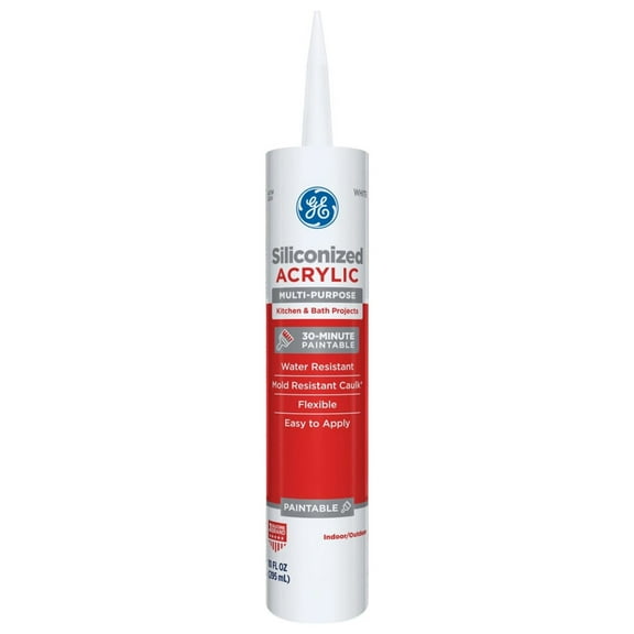 GE Siliconized Acrylic Multipurpose Sealant Kitchen & Bath, Pack of 1, White 10 fl oz Cartridge