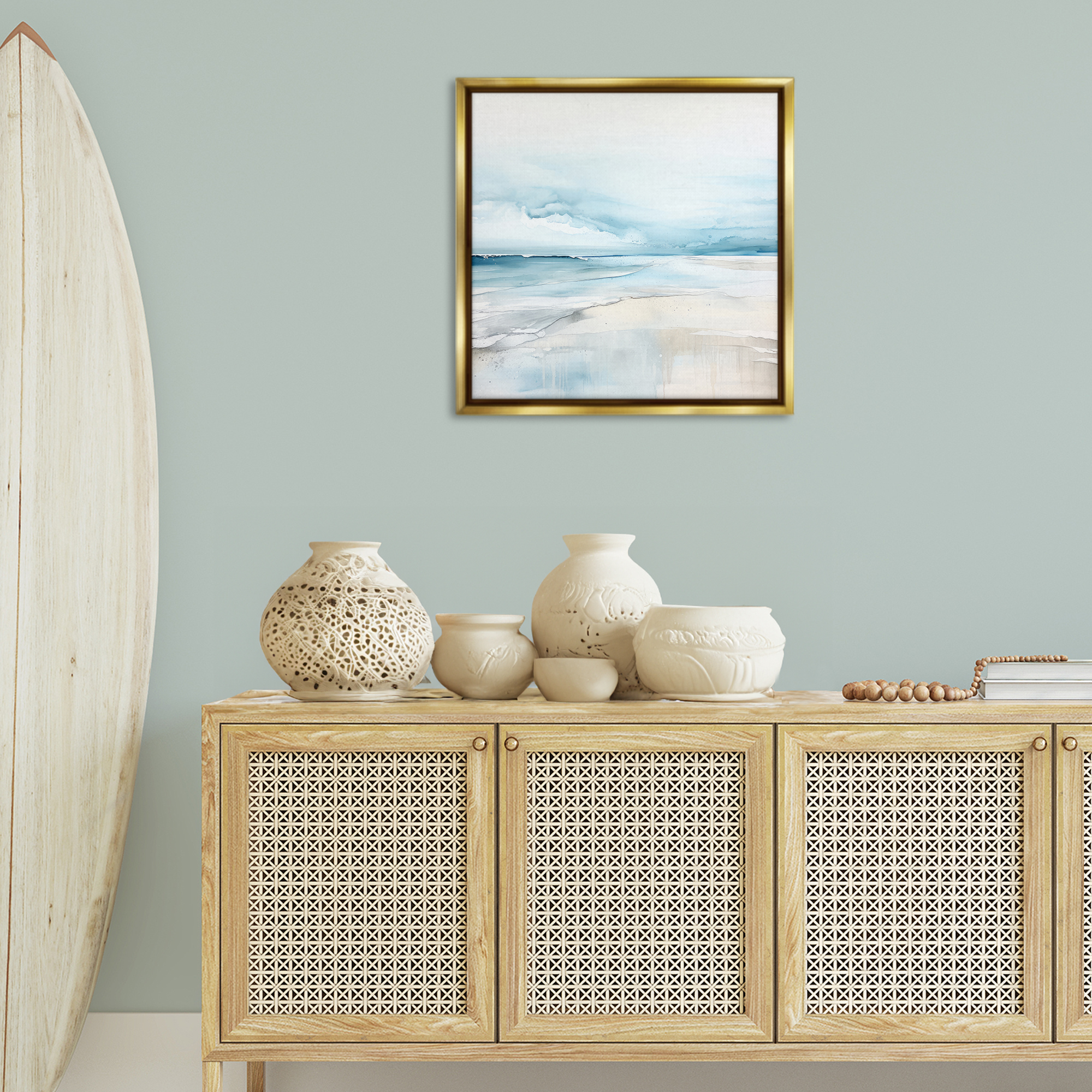 Stupell Industries Abstract Modern Shoreline Abstract Painting Gold Floater Framed Canvas Art Print Wall Art, 25 x 25