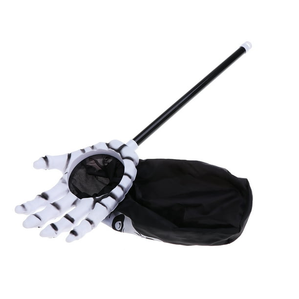 Bolsas de truco o trato de Halloween con mango largo, diseño de mano fantasma, bolsa de dulces de Halloween para niños (negro)