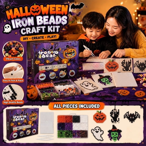 Yashow Multicolor Halloween Plastic Fuse Bead Craft Kit Complete DIY Art Blind Box for Children Holiday Party Favors and Games, 8.86x7.36x2.05 inch, 1-pack