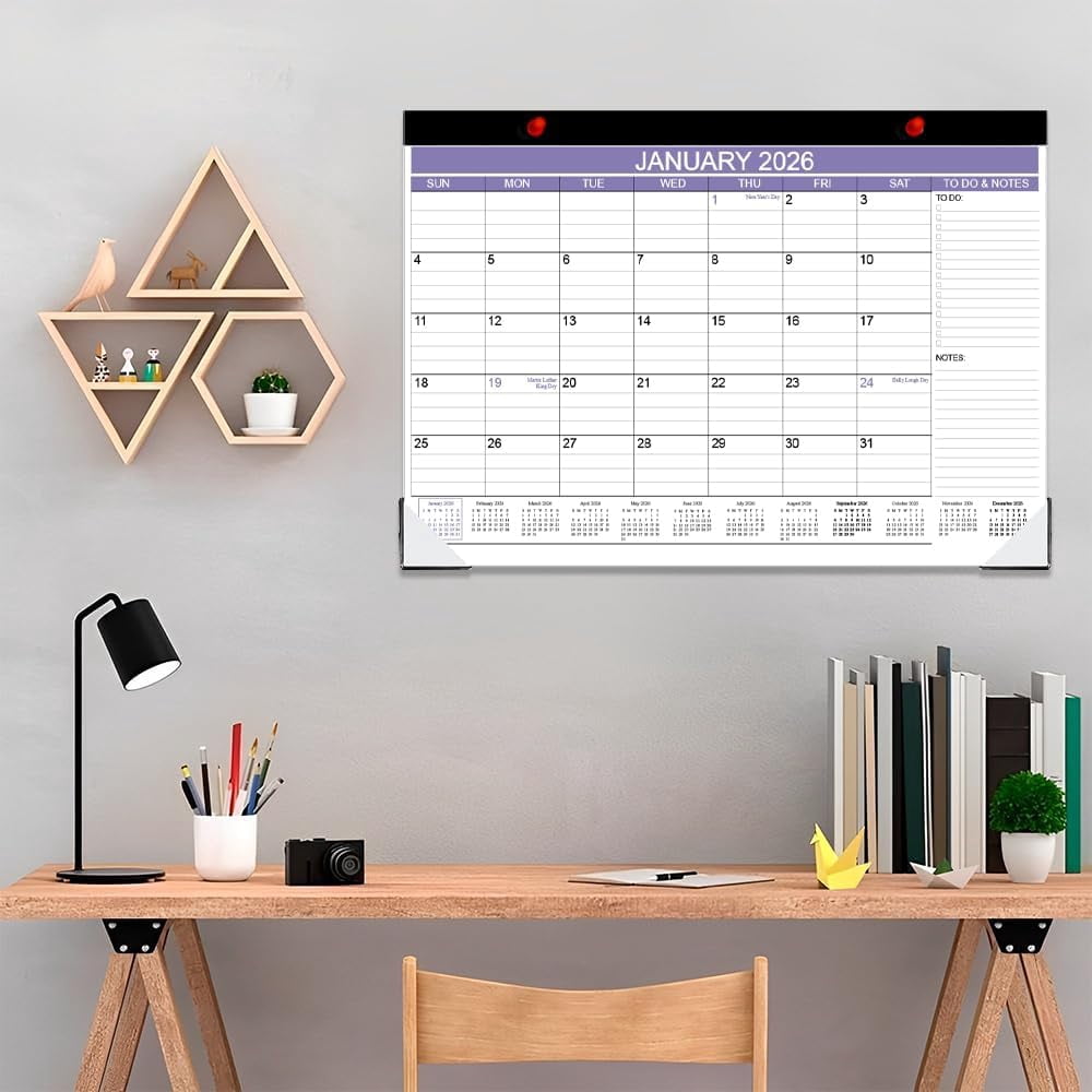 2026 Desk Calendar - Calendar 2026 from January 2026 - December 2026, Desk Calendar 2026 with to-do List, 12" x 17", Purple