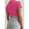 thumbnail image 3 of Top de moda con botones de solapa de diseño delgado y ajustado de manga corta para mujer para ir de compras en la oficina, citas, rojo rosa S, 3 of 5