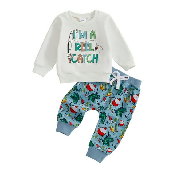 BemeyourBBs Baby Boy Fall Outfit Long Sleeve Sweatshirt Fish Lure Print Pants