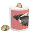thumbnail image 2 of Animal Piggy Bank, Pink Backdropped Hand Drawn Pug Dog with Sunglasses and Colar Illustration, Ceramic Coin Bank Money Box for Cash Saving, 3.6" X 3.2", Coral and Grey, by Ambesonne, 2 of 4