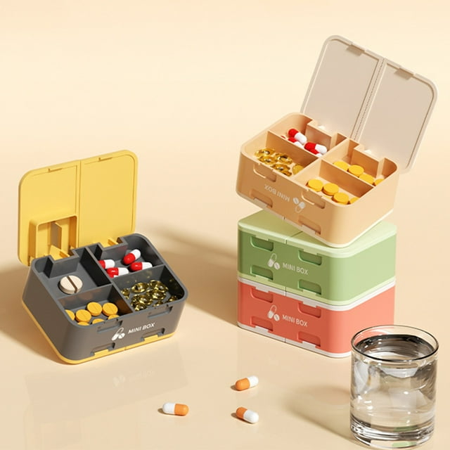 Séparateur Rectangulaire en Plastique pour Médicaments / Distributeur de Comprimés de Pilules Réglable / Organisateur Durable Résistant aux Chutes / 1 Pce / Portable / 8.5x6.36x3.4cm / Rouge Vert Jaune Café