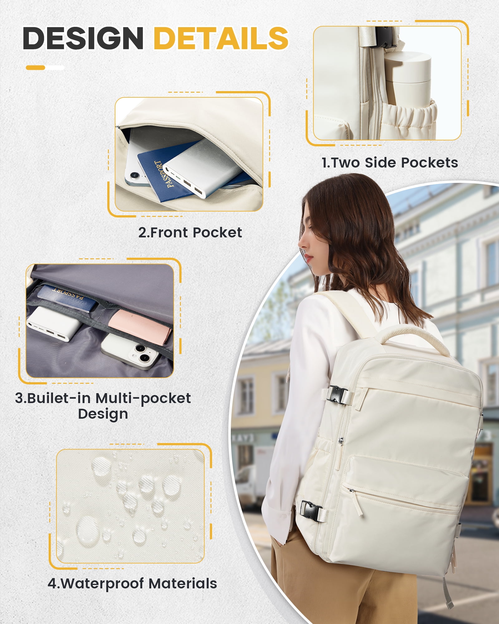 Large Vacuum Travel Backpack with Pump for Women,Airback Personal Item Carry on Backpacks Flight Approved 18x14x8 inches for Men,Laptop Waterproof Work Compression bags Casual Daypack,Beige