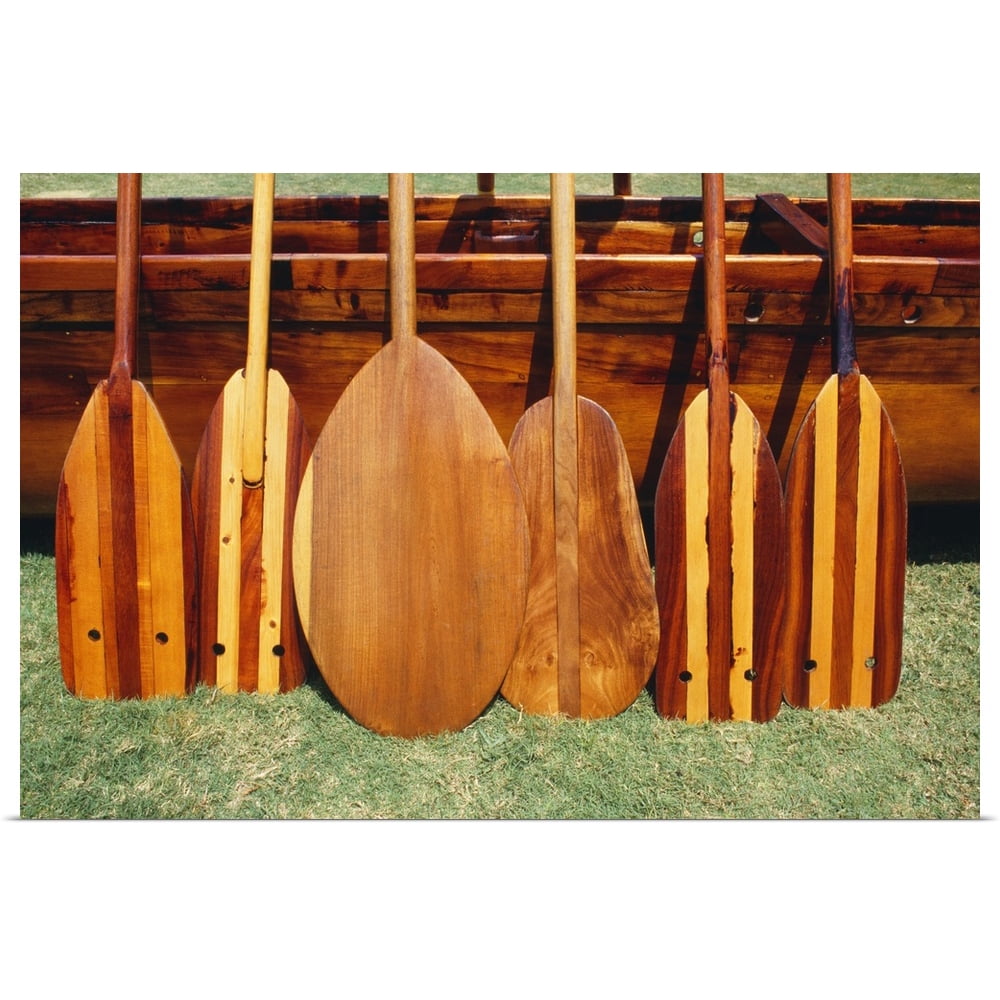 Great BIG Canvas "Hawaii, Different Shaped Canoe Paddles In Front Of