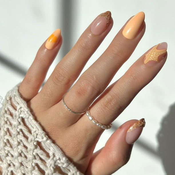Press On Nails Glamnetic Sunny Shores Short Almendra Orange