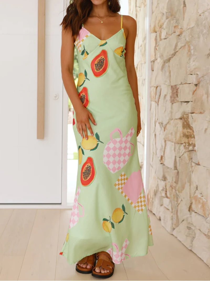 summer fruit maxi slip dress FARM Rio Summer Fruit Maxi Slip Dress