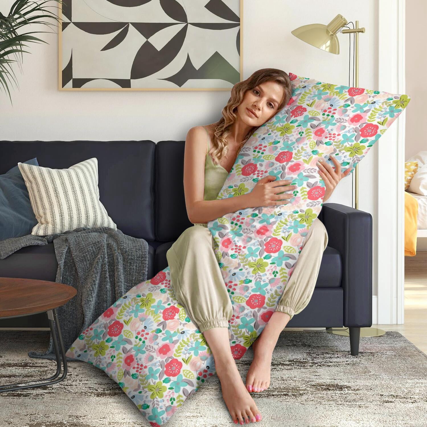 Flower Pattern Aesthetic Body Pillow Cover 20x54 - Wildflower Butterfly Illustration Long Pillow Case with Zipper - Soft Breathable Maternity Pillowcase - Full Body Pillow Protector - Bed Pillow Cover
