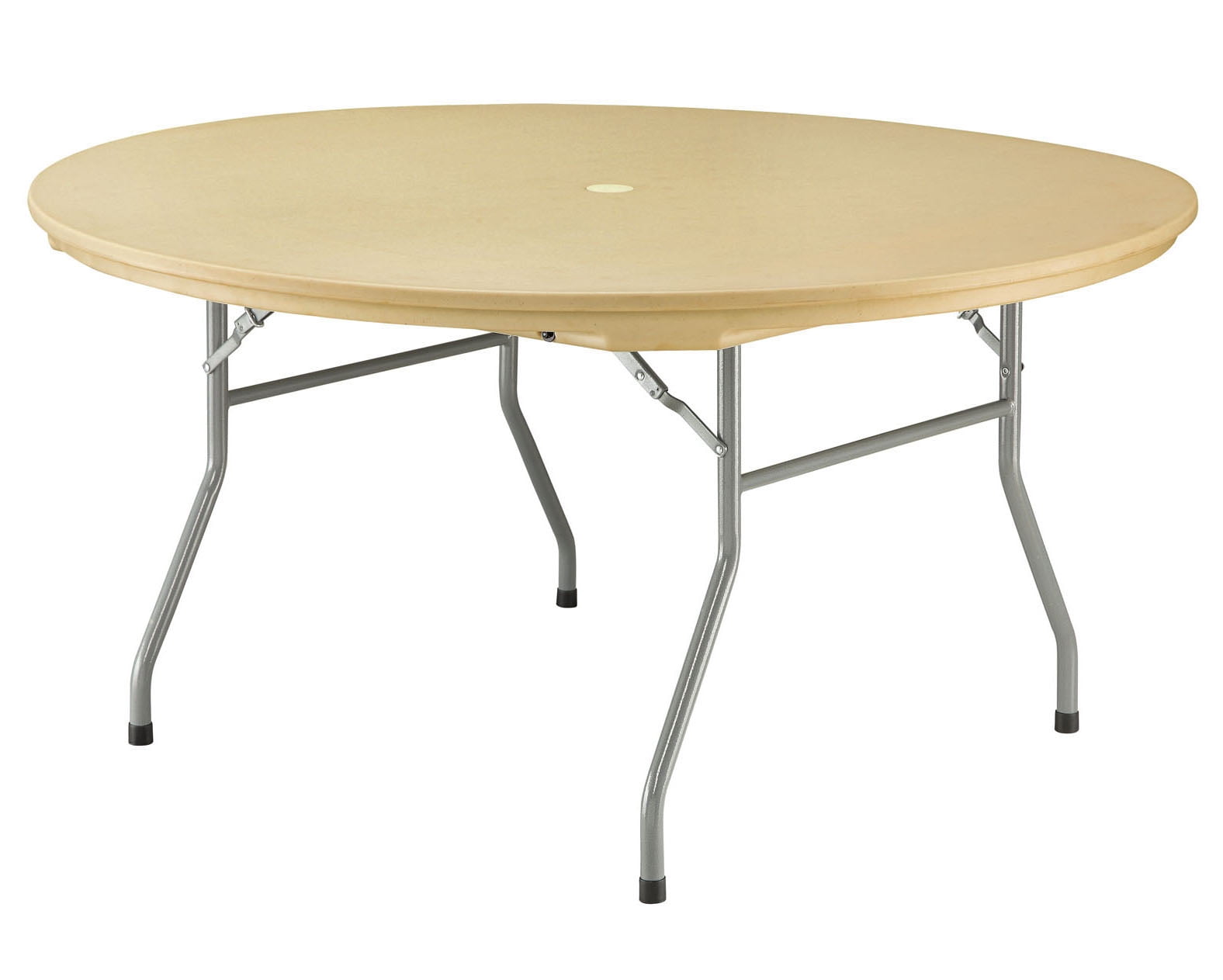 60 inch Rhino Resin Round Folding Table w/Umbrella Hole - Tan