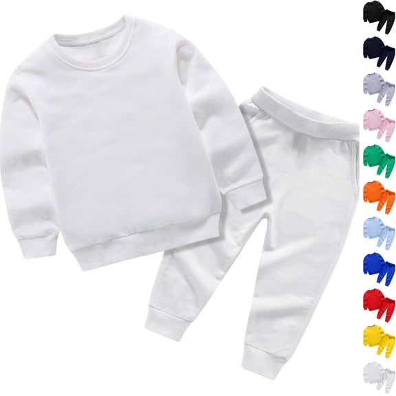 Husipze 2‑piece Sweatsuit Set for Kid Crew Neck Long Sleeve Solid Sweatshirt and Elastic Waist Jogger Pants Boys Girls Casual Outfit Set White 0 Years
