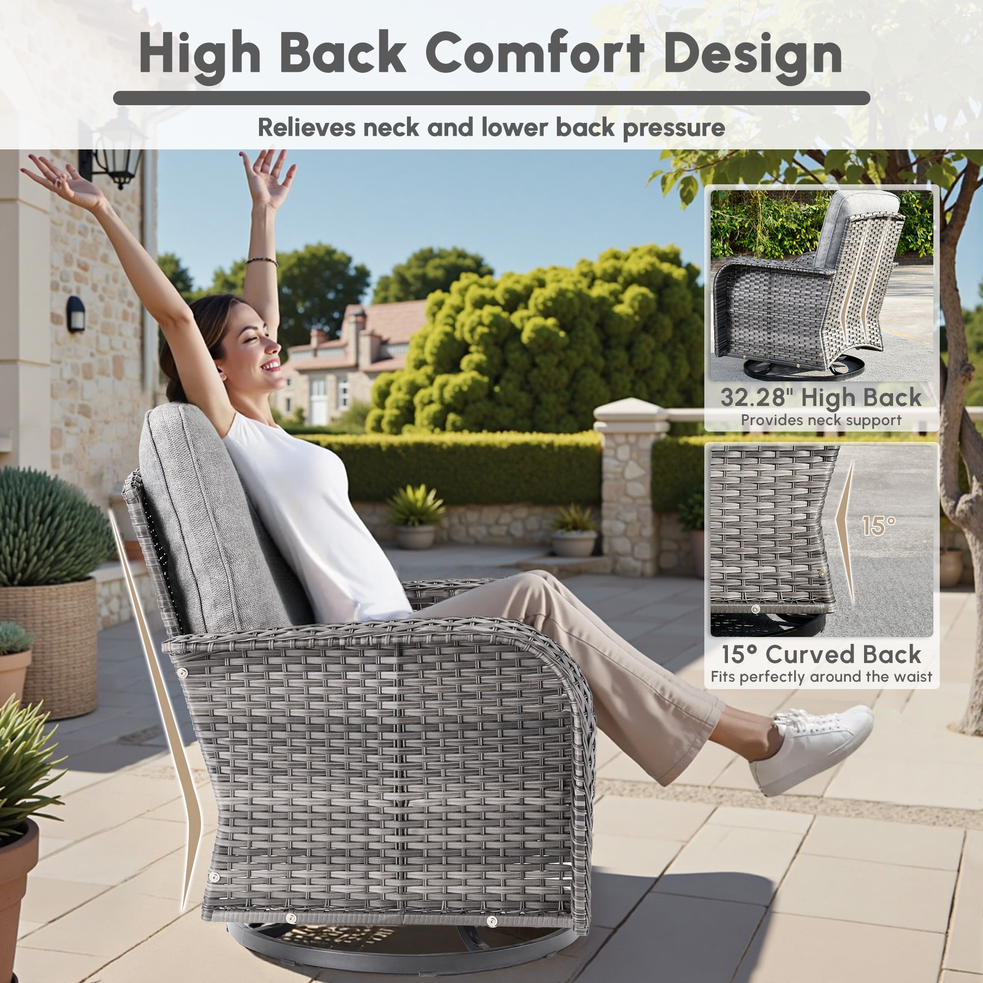 Ovios 7 Pieces Patio Furniture Set Outdoor Conversation All-Weather Rattan Sectional Sofa with Fire Pit Table & Swivel Chairs