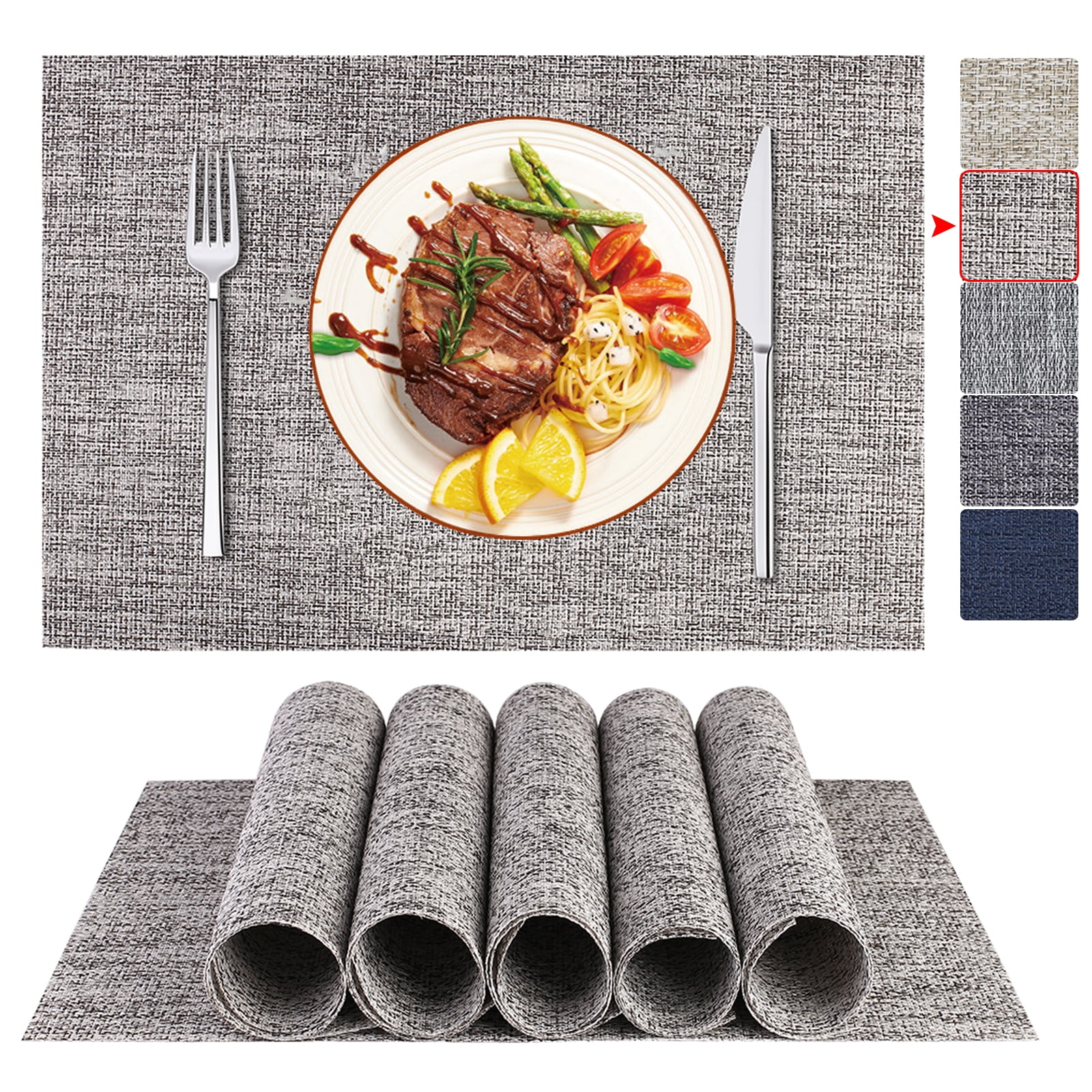Placemats Set of 6, BETEAM Woven Vinyl Rectangular Washable Placemats