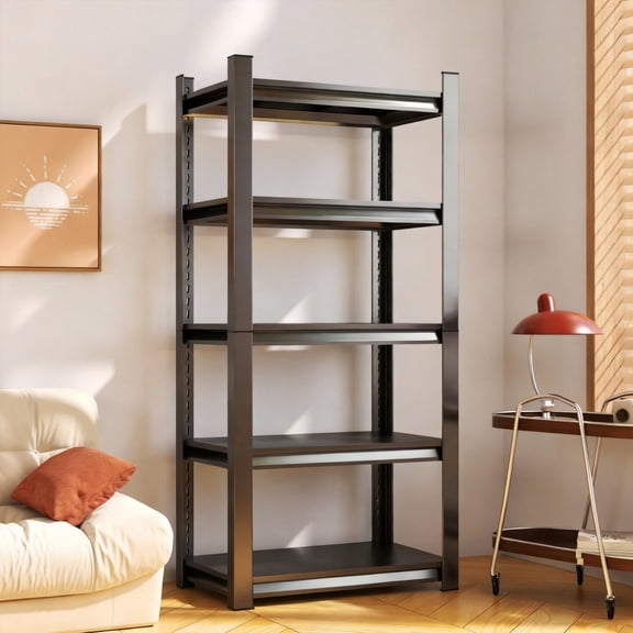 78"H Garage Shelf, 3000lb Metal Storage Shelves, 5 Tier Utility Kitchen Shelves, Adjustable Metal Shelving Organizer for Pantry, Industrial, Basement, Bathroom, Warehouse, Closet, Black,40"W