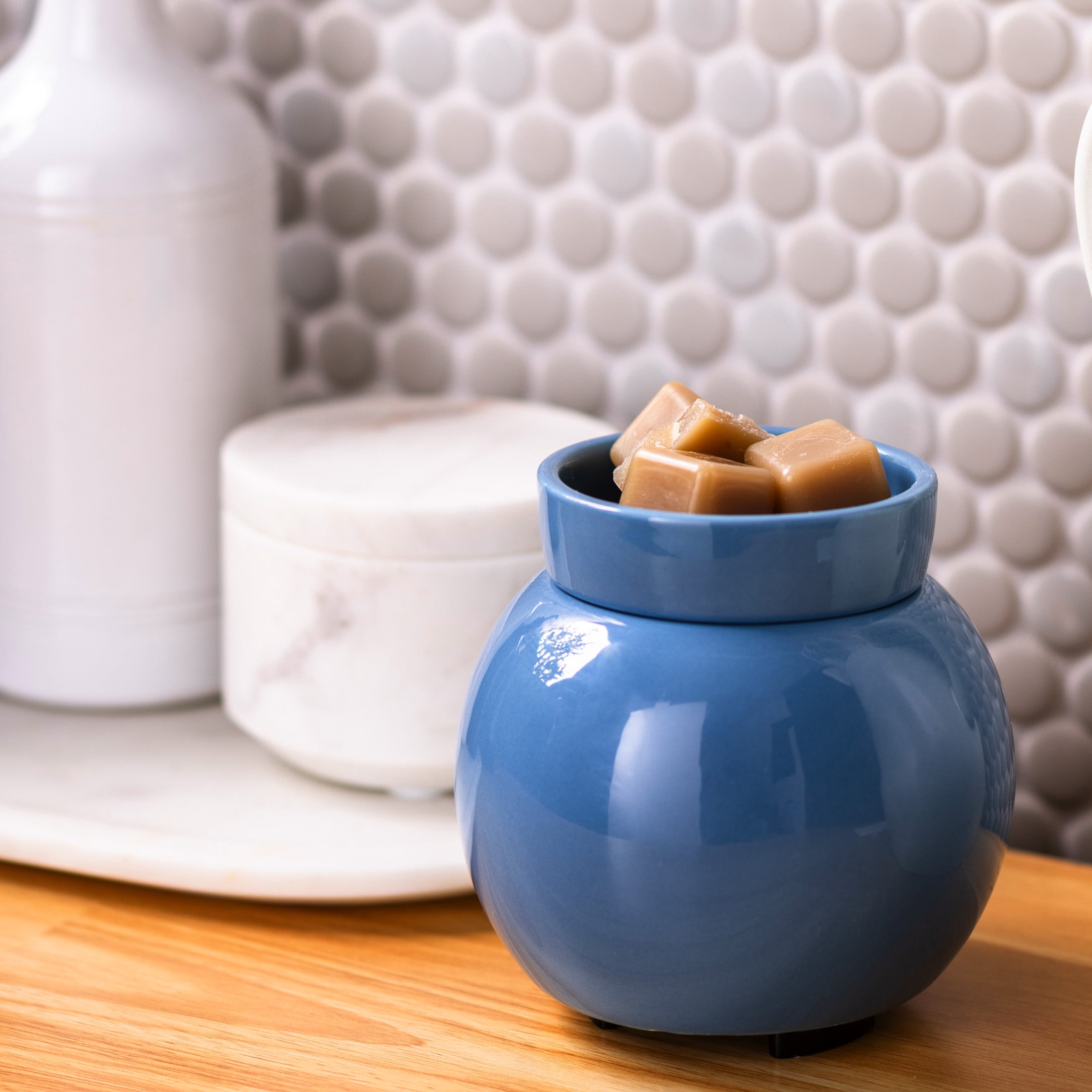 Mainstays Modern Coastal High Gloss Bubble Wax Warmer, Cool Water Blue