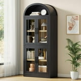 NEILA Arched Bookshelf with Doors - Glass Doors - 15.83 inches deep by 71.4 inches tall rustic ambiance premium wood display cabinet for living room, kitchen and office,Glass Door_Black - Walmart.com