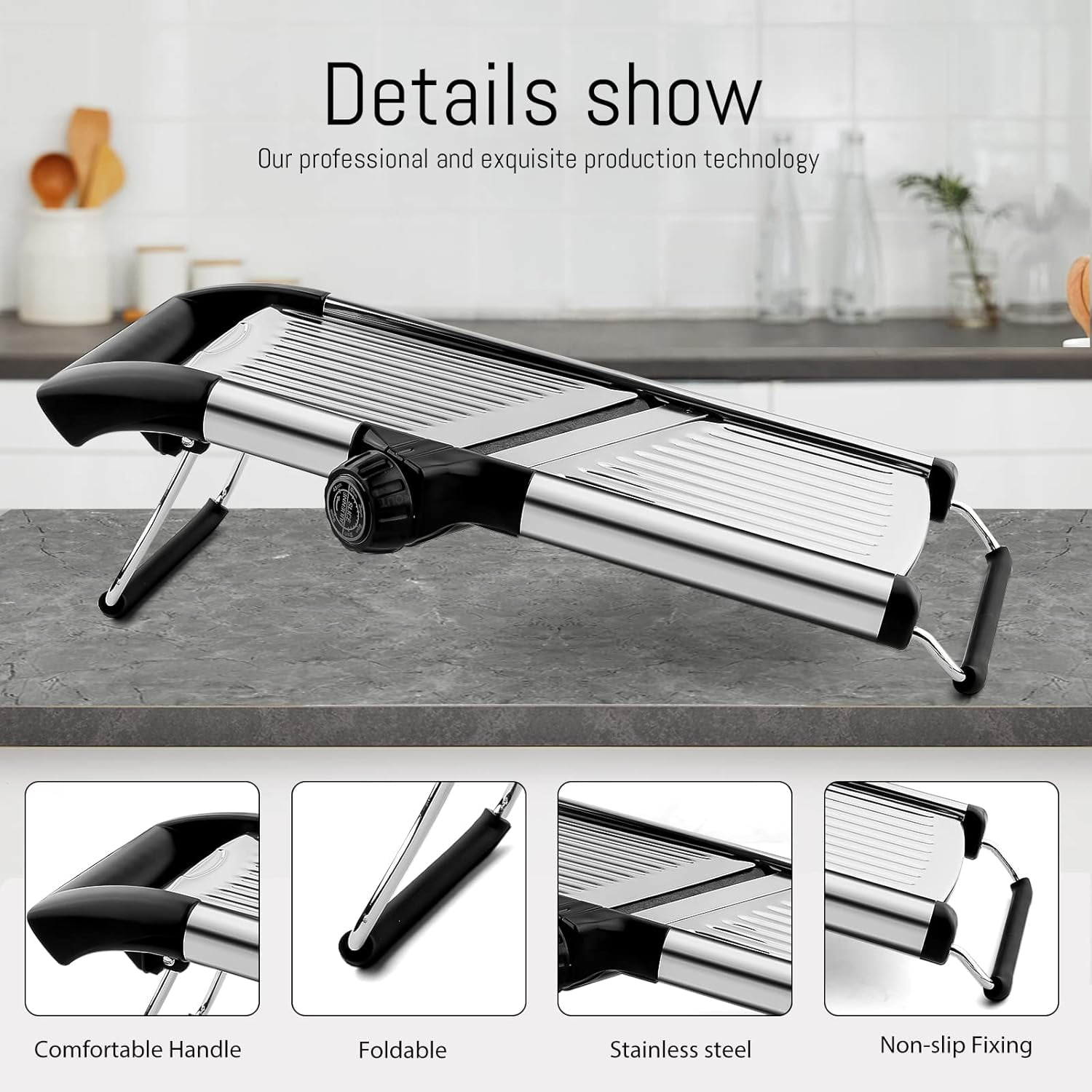 Hinzonek Mandoline Food Slicer, Adjustable Stainless Steel Vegetable Slicer with Hand Guard, Fruit Vegetable Onion Potato Julienne Chopper Slicer