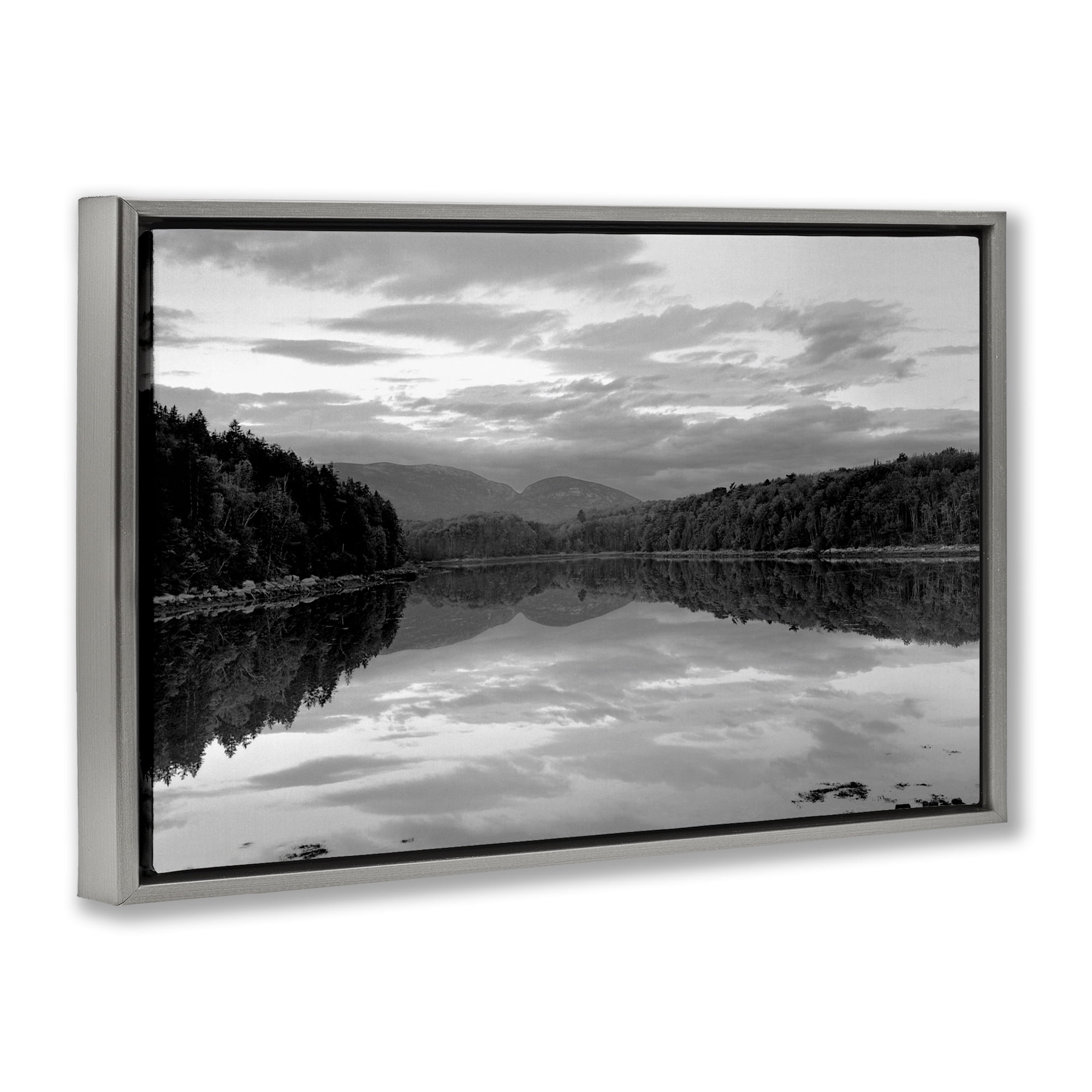 Stupell Industries Acadia Reflection in Monochrome Gray Framed Floater Canvas Wall Art, design by MJ Photography