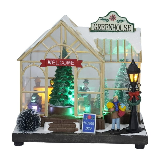 Pueblo de Casas navideñas Strade Fareast Limited Decoración navideña con escena de invernadero con luces LED