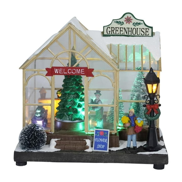 Pueblos navideños con luces LED, casas navideñas con música brillante, decoración navideña con escena de invernadero para regalo de cumpleaños y