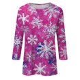 Sailboat Womens Plus Christmas Shirt 3/4 Sleeve Snowflake Tie Dye Tee