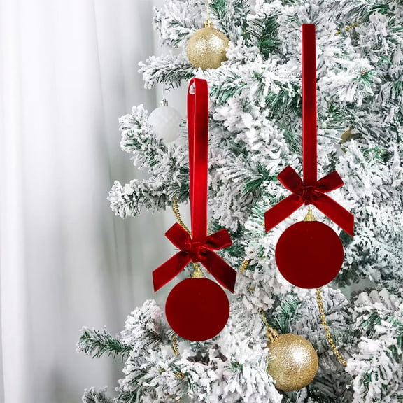 Velvet Christmas Ball Ornaments with Bow- Elegant Holiday Burgundy Baubles Hanging Decorations for Tree Wreath and Garland
