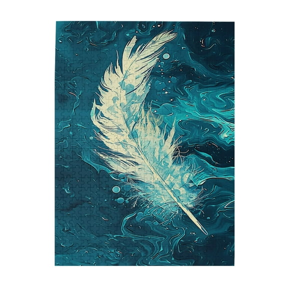 500 pcs Charm Blue & White Feathers 500 Piece Wooden Puzzles,Stunningly Vibrant Colors,Unique And Beautiful Design,500 Piece Jigsaw Puzzle For Adults Challenging Puzzle Perfect For Game Nights