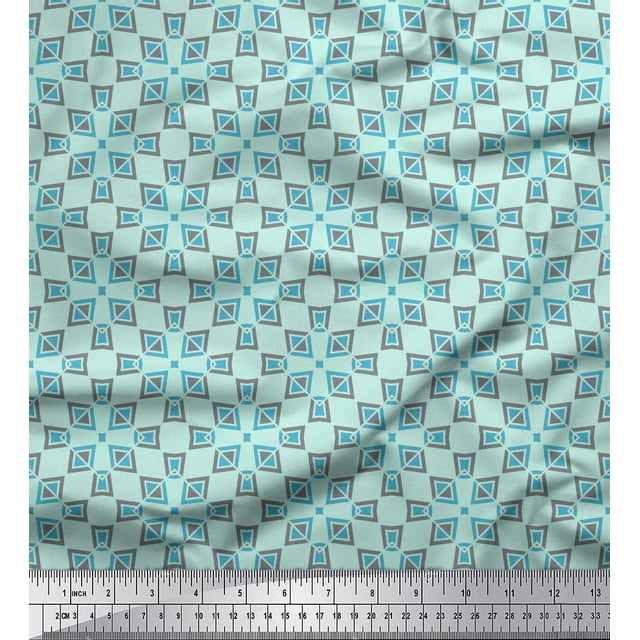 Soimoi Green Cotton Poplin Fabric Square & Triangle Geometric Fabric Prints By Yard 56 Inch Wide