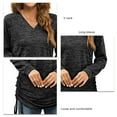 thumbnail image 4 of Blusa negra de manga larga con escote en V y frunces para mujer con cordón para atar en los laterales - XXL, 4 of 5