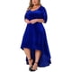 thumbnail image 4 of Vestido de Promoción de Talla Grande para Mujeres Agnes Orinda de Terciopelo con Cuello en V, Lentejuelas Brillantes, Manga Corta, Bajo Alto, Elegante, Corte A, Vestidos Midi 5X Azul Real, 4 of 5
