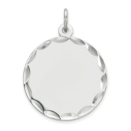 Engravable Round Disc Charm - 925 Sterling Silver Rhod Plated Eng. Rnd Polish Front Back Disc Pendant Charm Necklace Engravable Round Gifts For Women For Her