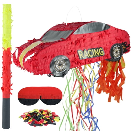 JUGAAD LIFE Race Car Pinata Party Supplies Pinata Bundle with Blindfold and Bat for Girls Boys Kids Car Theme Birthday Party Toys Game Decorations