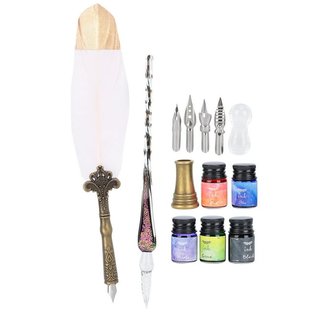 Ensemble de Stylos Plume avec Plume Remplaçable, Encre en Verre, Kit Cadeau d'Écriture pour Calligraphie