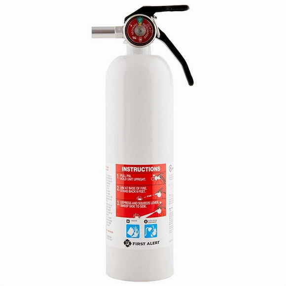 BRK Electronics Fire Extinguisher REC5 First Alert; UL Rated 5-B C; Sodium Bicarbonate Extinguishing Agent; U S Coast Guard Approved; 2 Pound Bottle; Steel; White; With Mounting Bracket; With Gauge