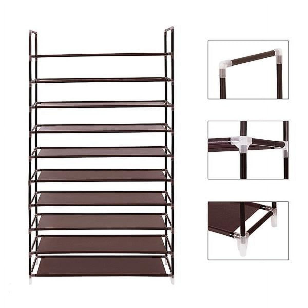 Dark Brown 10-Tier Non-Woven Fabric Shoe Rack - Simple Assembly, 50-Pair Capacity, Space-Saving with Handle for Home, Dorm & Office