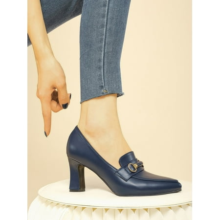 

Metal Decor Point Toe Chunky Heeled Loafers Women‘s Footwear