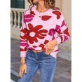 thumbnail image 5 of Flowers Sweater Crewneck Cute Casual Long Sleeve Fall Winter Knitted Pullover Tops Pink S, 5 of 9