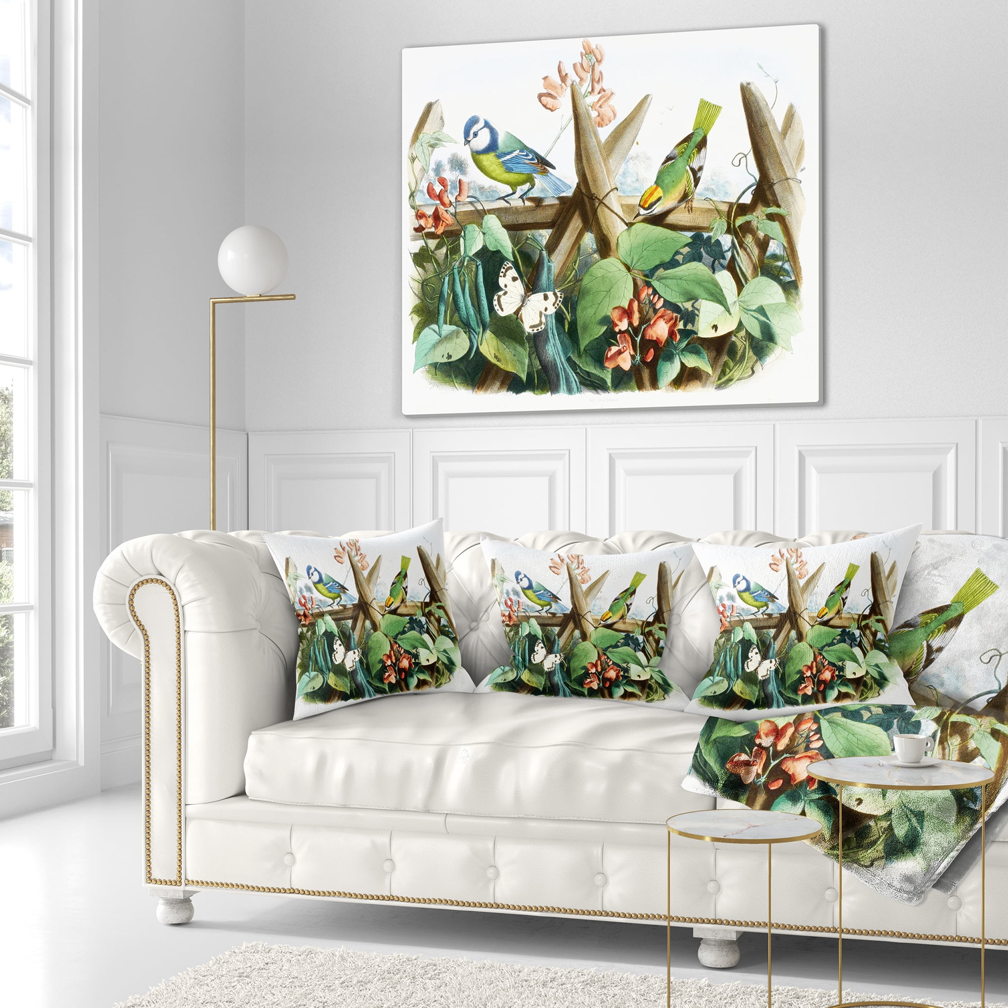 Designart Colorful Birds Sitting on Branches - Animal Throw Pillow - 18x18