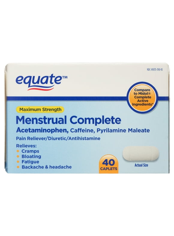 Equate Maximum Strength Menstrual Complete Caplets, 40 Count