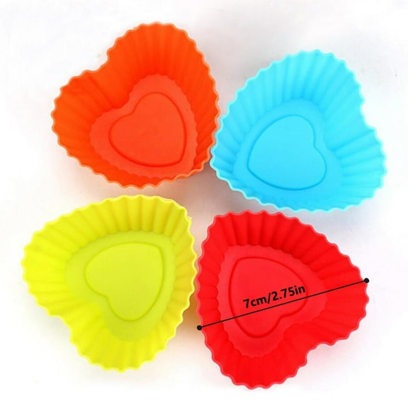 6Pcs Silicone Heart Shape Cupcake Liners Reusable Non-stick Muffin Baking Cups DIY Cake Mold color random New