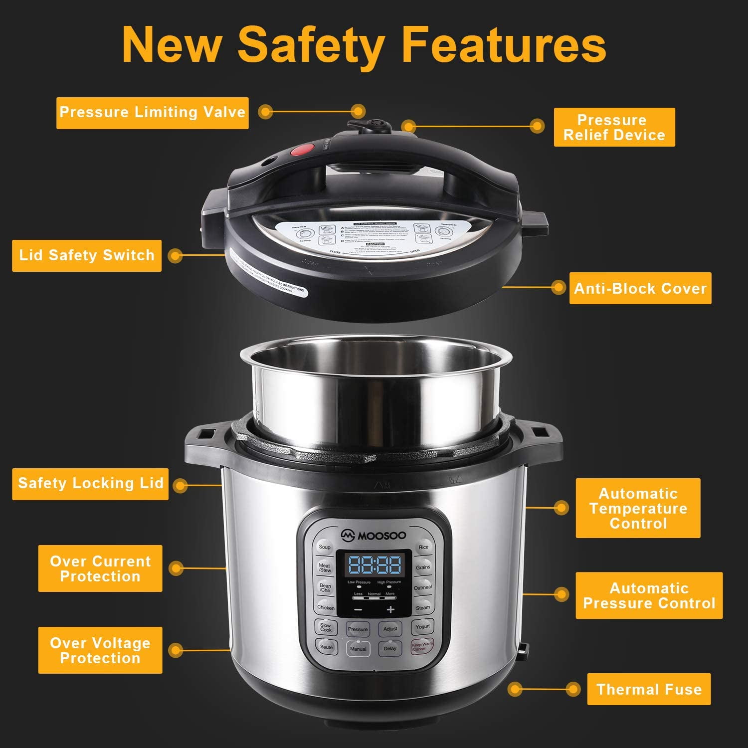 Moosoo Electric Pressure Cooker with 13 One-Touch Program, Touchscreen 