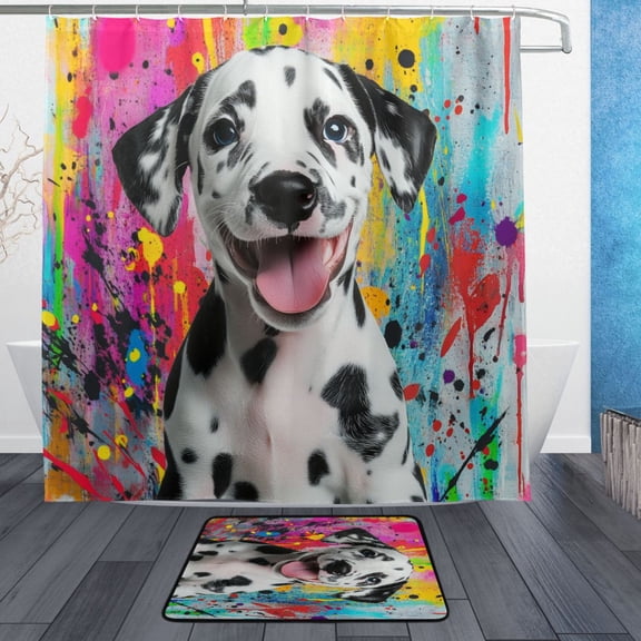 BZSMCE Shower Curtain and Bath Accessory Set,Artistic Puppy Vibes Pattern