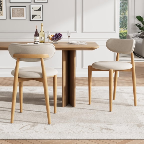 Set of 2 Dining Chairs, Modern Fabric Upholstered Kitchen Chairs with Wood Legs, Comfortable Side Chairs for Kitchen & Dining Room