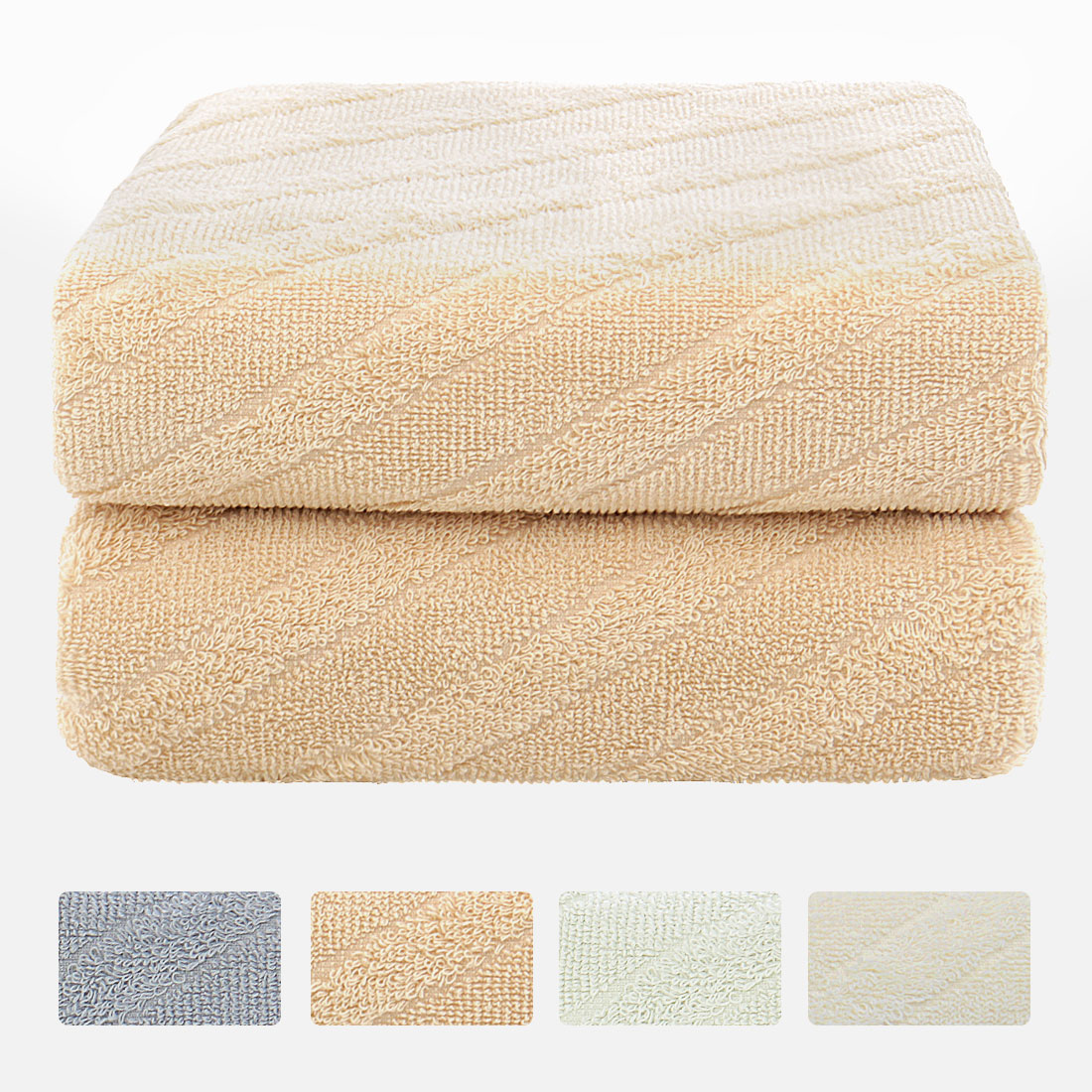 Piccocasa Highly Absorbent Cotton Diagonal Rib Bath Towels 2pcs 27x54