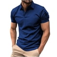 thumbnail image 2 of Camisetas Elvqul de Hombre Azul Marino Playa Liso Manga Corta con Solapa Botones, 2 of 3