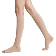 Women's Open Toe Sheer Graduated Compression Socks Firm Pressure Medical Quality Ladies Knee High Toeless Support Stockings Circulation Hose