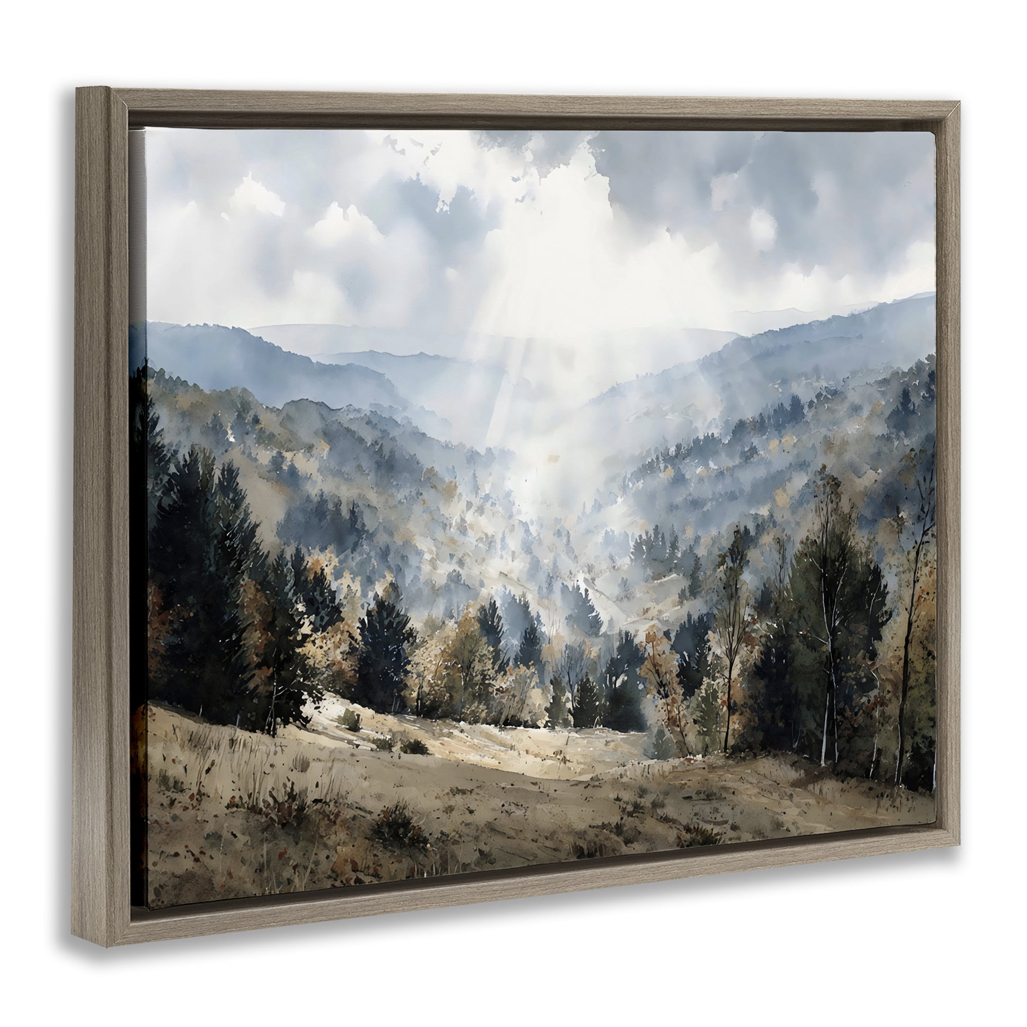 Stupell Industries Sunlit Fall Valley Beams Brown Framed Floater Canvas Wall Art, design by Franklyn Gregory