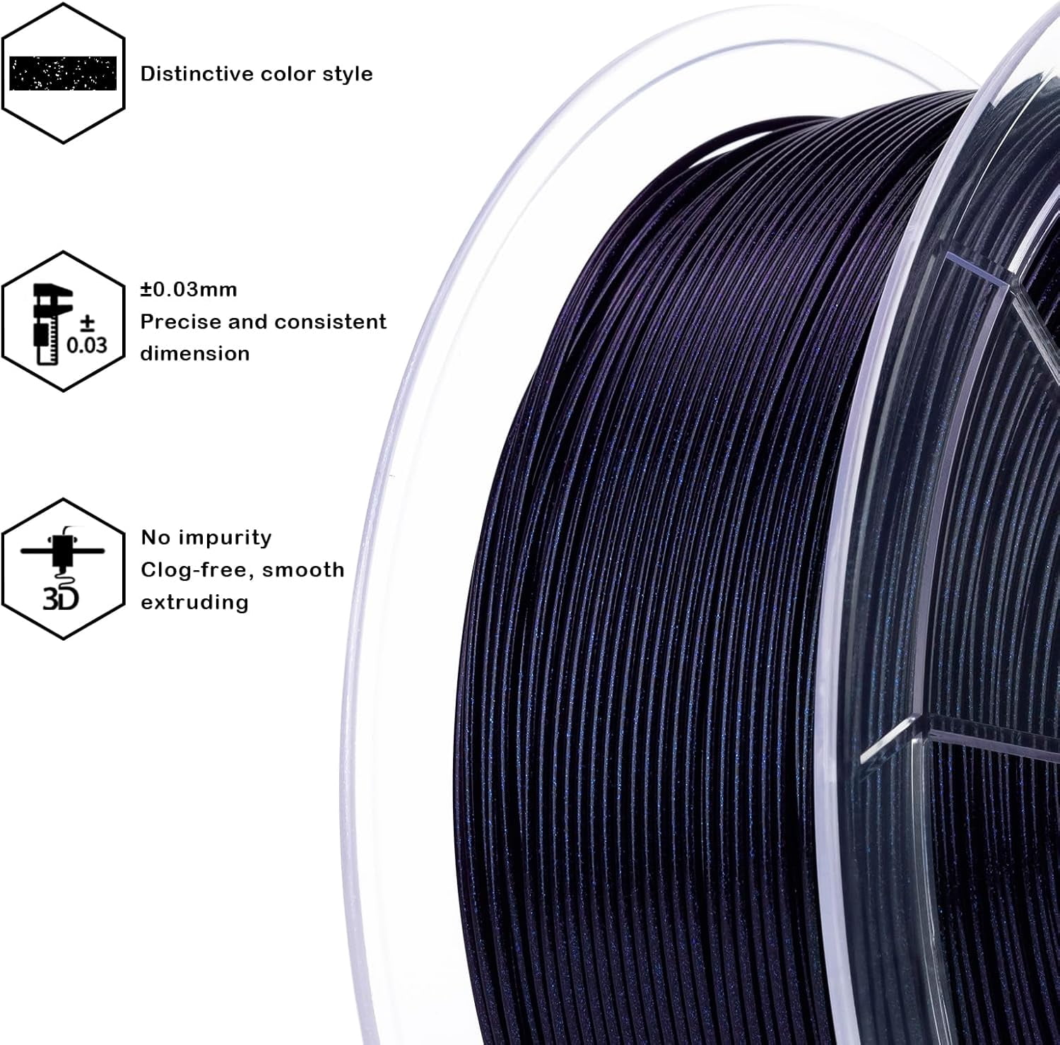 PLA Filament 1.75mm, Super Shiny Sparkle Glitter, Firely PLA Series 3D Printer Filament, Printing Material,1kg/2.2lbs Spool, Fit Most FDM Printers & Pens, Deepsea Blue